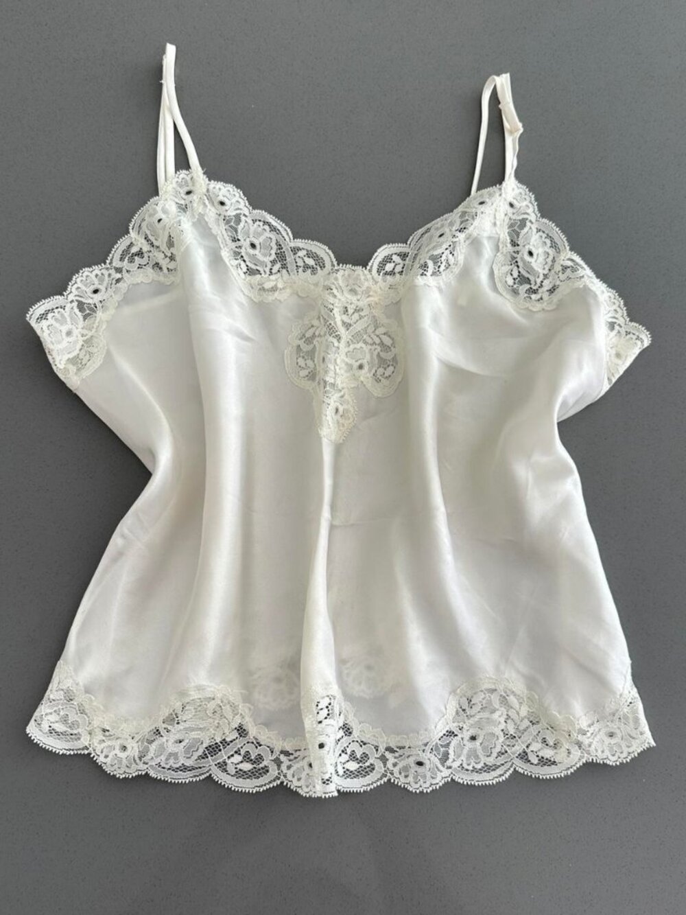 White Lace Trim Satin Camisole Top